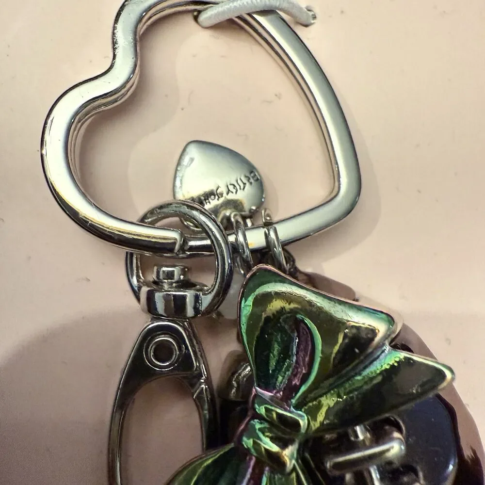 Betsey Johnson Game Day Football Bag Charm Key Chain with Iridescent Bow New - Picture 3 of 5